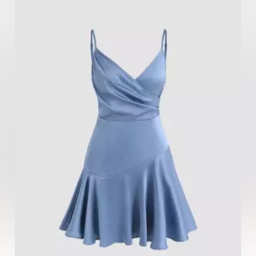 blue satin mini dress